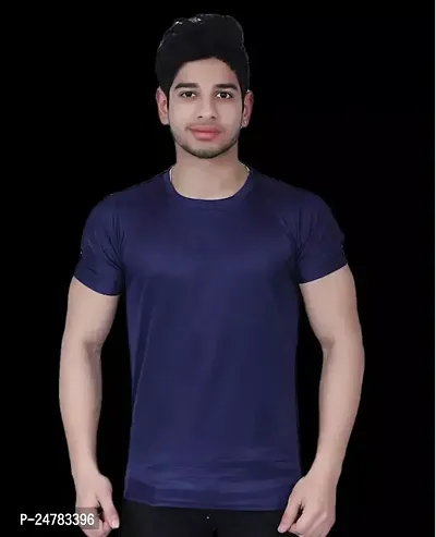 Reliable Navy Blue Nylon Solid Tshirt For Men-thumb0