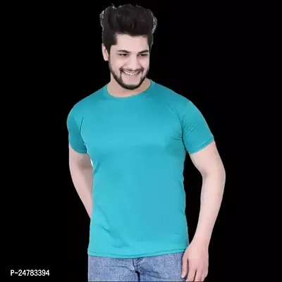 Reliable Blue Nylon Solid Tshirt For Men-thumb0