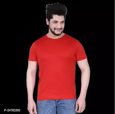 Reliable Red Nylon Solid Tshirt For Men-thumb0