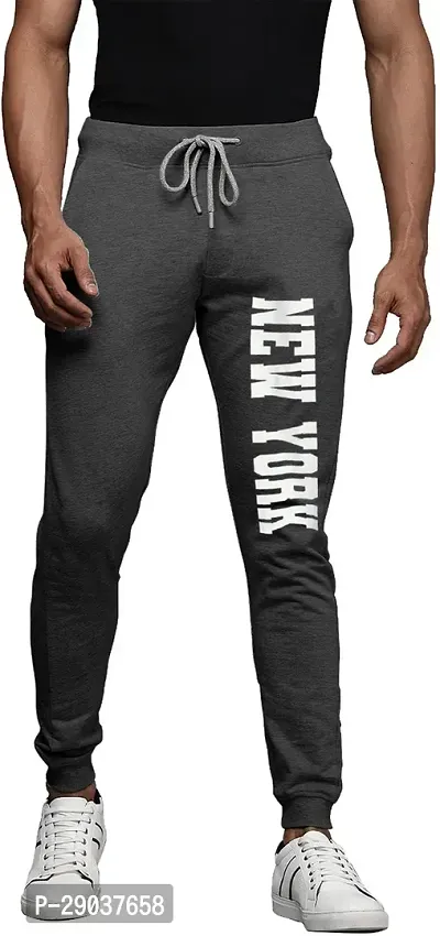 Stylish Grey Cotton Blend Printed Regular Track Pant For Men-thumb0