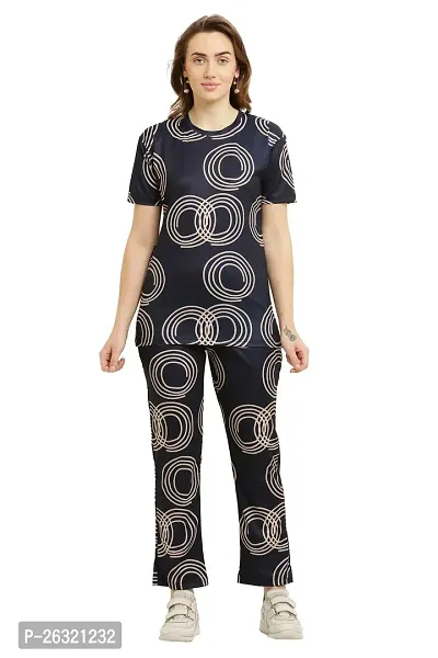 Stylish Lycra Navy Blue Printed Night Suits For Women-thumb0