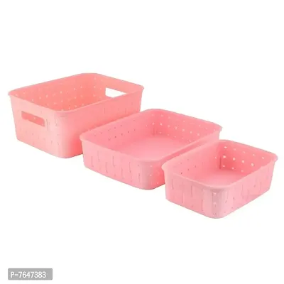 Virson Plastic Fruit  Vegetable Basket (Pink) (Set Of 3)-thumb0