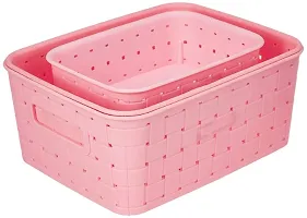 Virson Plastic Fruit  Vegetable Basket (Pink) (Set Of 3)-thumb1