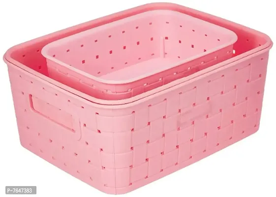 Virson Plastic Fruit  Vegetable Basket (Pink) (Set Of 3)-thumb2