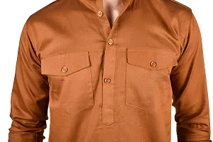 Stylish Brown Cotton Blend Solid Short Length Kurta For Men-thumb3