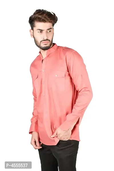 Stylish Pink Cotton Blend Solid Short Length Kurta For Men-thumb3