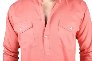 Stylish Pink Cotton Blend Solid Short Length Kurta For Men-thumb3