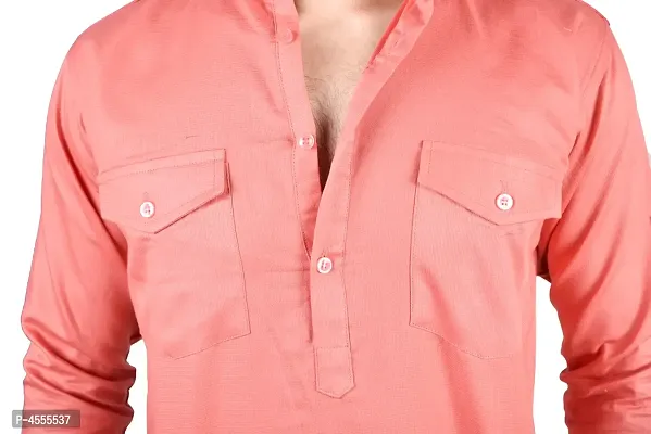 Stylish Pink Cotton Blend Solid Short Length Kurta For Men-thumb4