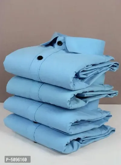 Casual Solid Blue Long Sleeves Shirt-thumb0