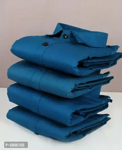Casual Solid Blue Long Sleeves Shirt-thumb0