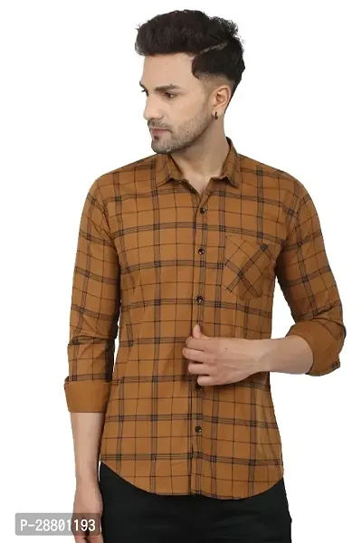 Stylish Tan Cotton Blend Long Sleeves Shirt For Men