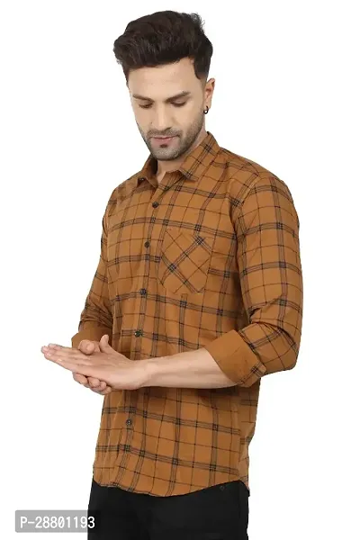 Stylish Tan Cotton Blend Long Sleeves Shirt For Men-thumb3