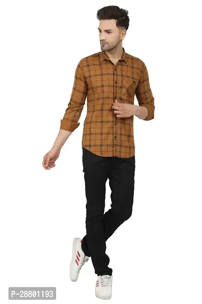 Stylish Tan Cotton Blend Long Sleeves Shirt For Men-thumb5