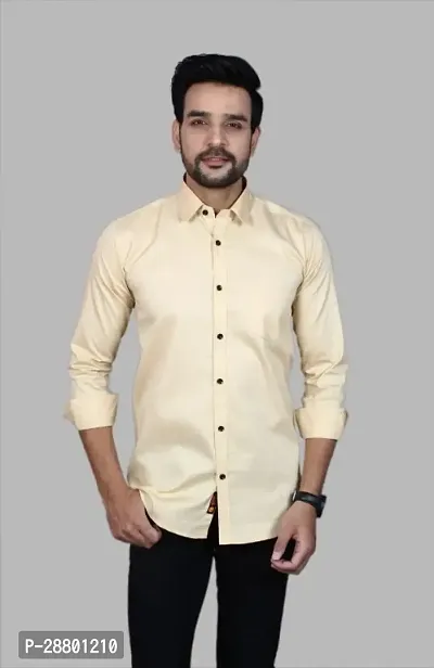 Stylish Beige Cotton Blend Long Sleeves Shirt For Men