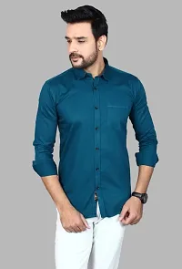 Casual Solid Blue Long Sleeves Shirt-thumb4