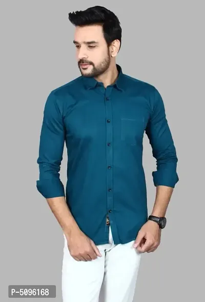 Casual Solid Blue Long Sleeves Shirt-thumb5