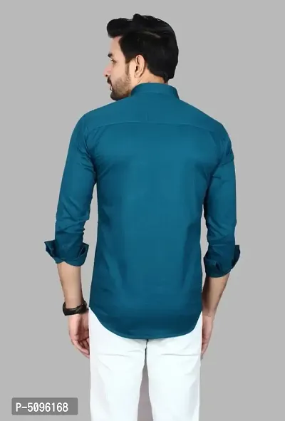 Casual Solid Blue Long Sleeves Shirt-thumb2