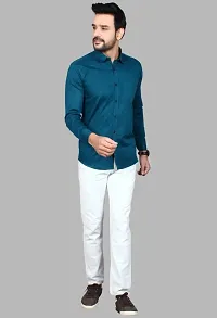 Casual Solid Blue Long Sleeves Shirt-thumb3