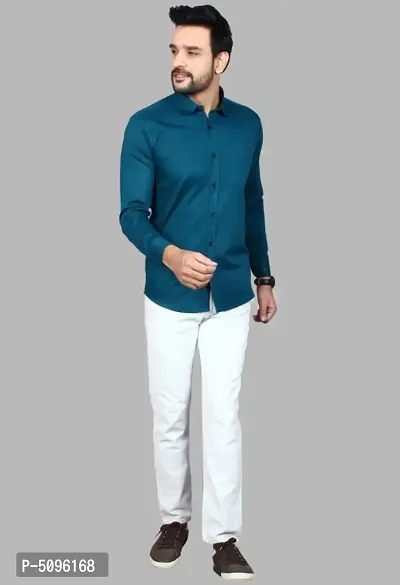 Casual Solid Blue Long Sleeves Shirt-thumb4