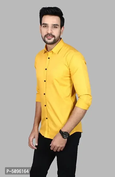 Casual Solid Yellow Long Sleeves Shirt-thumb5