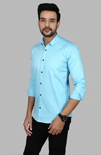 Casual Solid Blue Long Sleeves Shirt-thumb2