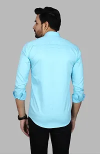 Casual Solid Blue Long Sleeves Shirt-thumb4