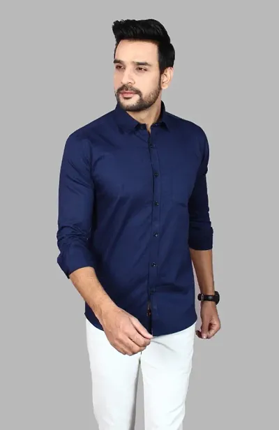 Trendy Solid Navy Blue Full Sleeves Shirts