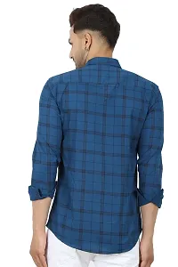 STYLISH ROYAL BLUE COTTON BLEND CHECKED LONG SLEEVES CASUAL SHIRTS FOR MEN-thumb1