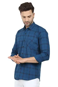 STYLISH ROYAL BLUE COTTON BLEND CHECKED LONG SLEEVES CASUAL SHIRTS FOR MEN-thumb3