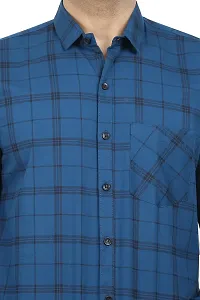 STYLISH ROYAL BLUE COTTON BLEND CHECKED LONG SLEEVES CASUAL SHIRTS FOR MEN-thumb4