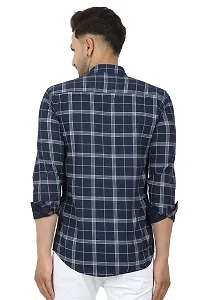 Navy Blue Cotton Blend Checked Casual Shirts For Men-thumb1