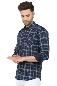 Navy Blue Cotton Blend Checked Casual Shirts For Men-thumb3