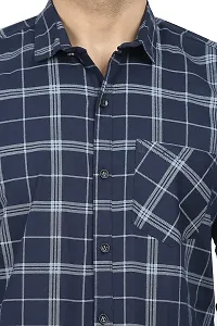 Navy Blue Cotton Blend Checked Casual Shirts For Men-thumb4