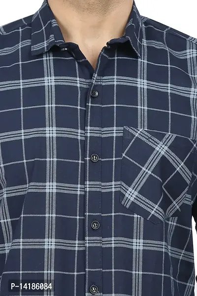 Navy Blue Cotton Blend Checked Casual Shirts For Men-thumb5