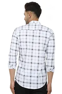 STYLISH WHITE COTTON BLEND CHECKED LONG SLEEVES CASUAL SHIRTS FOR MEN-thumb1