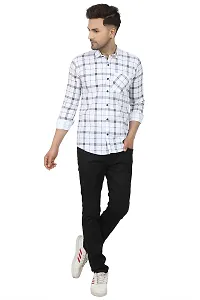 STYLISH WHITE COTTON BLEND CHECKED LONG SLEEVES CASUAL SHIRTS FOR MEN-thumb2