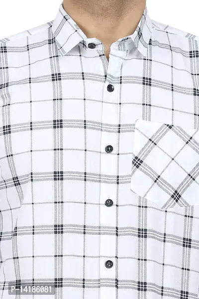STYLISH WHITE COTTON BLEND CHECKED LONG SLEEVES CASUAL SHIRTS FOR MEN-thumb5