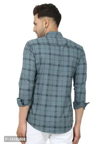 STYLISH GREY COTTON BLEND CHECKED LONG SLEEVES CASUAL SHIRTS FOR MEN-thumb2