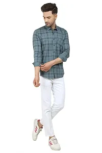STYLISH GREY COTTON BLEND CHECKED LONG SLEEVES CASUAL SHIRTS FOR MEN-thumb2