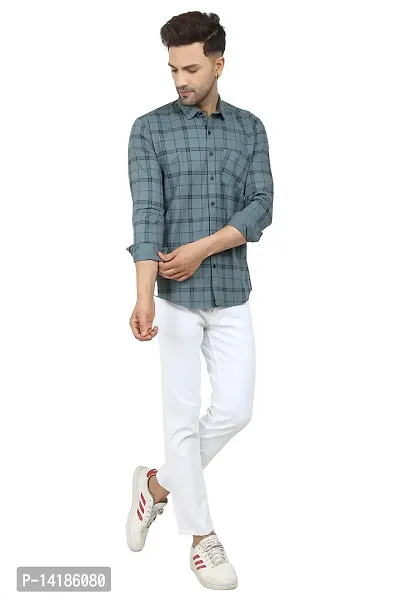 STYLISH GREY COTTON BLEND CHECKED LONG SLEEVES CASUAL SHIRTS FOR MEN-thumb3