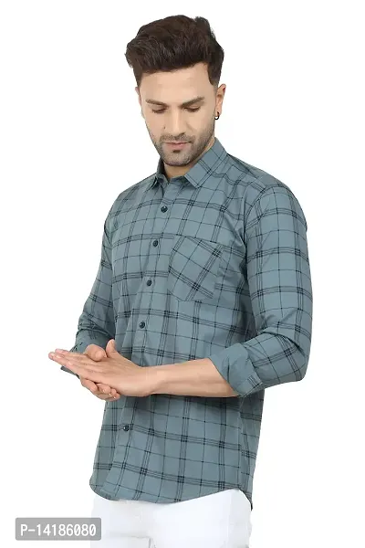 STYLISH GREY COTTON BLEND CHECKED LONG SLEEVES CASUAL SHIRTS FOR MEN-thumb4