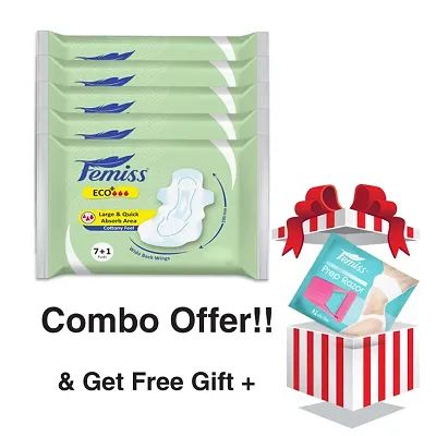 Femiss Dry Feel Over Night Sanitary Pad - ECO+ Extra Large,Pack Of 5 (Each -8 Pads) + Prep Razor (FREE GIFT)