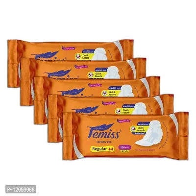 Femiss Super Soft Sanitary Pads For Women|Size-Regular 30 Pads|Pack Of 5 - Each 6 Pcs Sanitary Pad-thumb0