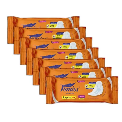 Femiss Super Soft Sanitary Pads For Women|Size-Regular 42 Pads|Pack Of 7 - Each 6 Pcs Sanitary Pad