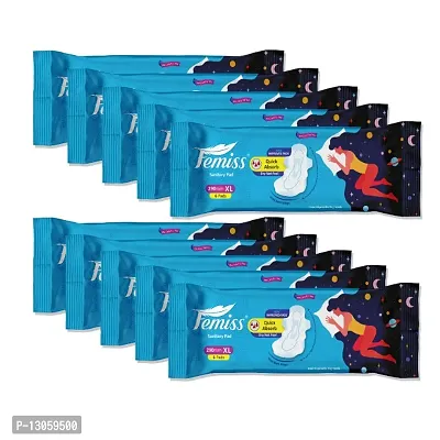 Femiss Extra Absorb Overnight Sanitary Pad For Women|Size-XL-60 pads|Pack-10 -Each 6Pcs Sanitary Pad