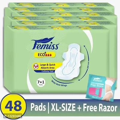 Femiss Eco+ Extra Absorb Overnight Sanitary Pad for Women |Size - XL || Pack of 6 | Total 48 pads | Each 8 pcs of Sanitary Pads-thumb0