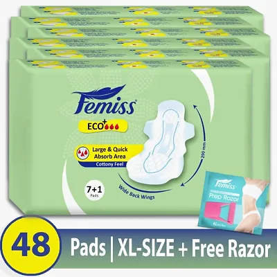 Femiss Eco+ Extra Absorb Overnight Sanitary Pad for Women |Size - XL || Pack of 6 | Total 48 pads | Each 8 pcs of Sanitary Pads