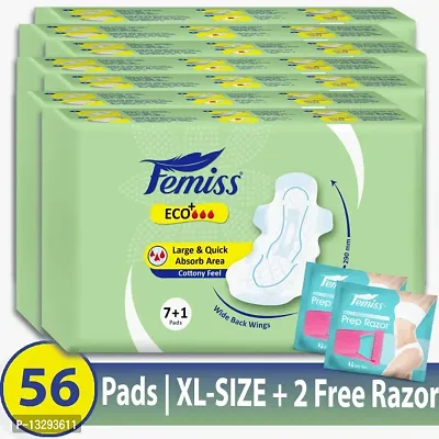 Femiss Eco+ Extra Absorb Overnight Sanitary Pad for Women |Size - XL || Pack of 7 | Total 56 pads | Each 8 pcs of Sanitary Pads