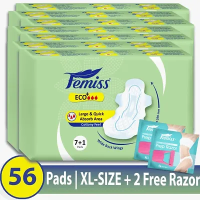 Femiss Eco+ Extra Absorb Overnight Sanitary Pad for Women |Size - XL || Pack of 7 | Total 56 pads | Each 8 pcs of Sanitary Pads