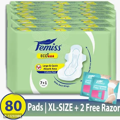 Femiss Eco+ Extra Absorb Overnight Sanitary Pad for Women |Size - XL || Pack of 10 | Total 80 pads | Each 8 pcs of Sanitary Pads